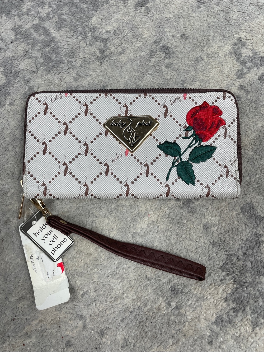 NWT Baby Phat Zip Around Wallet Y2K Embroidered Rose